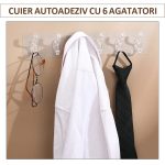 Set 2 x cuier autoadeziv cu 6 agatatori NEXTLY, pentru baie/hol/bucatarie, adeziv puternic, ajustabil, waterproof, transparent - imagine 2