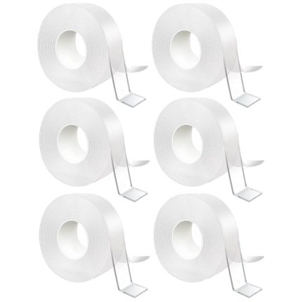 Set 6 x banda dublu adeziva transparenta NEXTLY, 5 metri/bucata, adeziv puternic, rezistenta la apa, flexibila, siliconica, nu lasa urme pe suprafete, aplicabila pe diverse suprafete