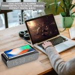 Ceas digital cu alarma si senzor de temperatura, NEXTLY, functie de incarcare wireless pentru telefon, compatibilitate universala, ecran tip oglinda, argintiu - imagine 6