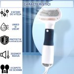 Perie cu uscator pentru caini/pisici 2 in 1 NEXTLY, 3 capete interschimbabile, 3 moduri de uscare, buton pentru indepartarea parului, zgomot redus, 600W, alb-albastru - imagine 5