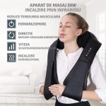 Aparat de masaj NEXTLY pentru gat, spate, umeri, picioare, talpi, talie, masaj Shiatsu 3D bidirectional, 3 viteze, incalzire prin infrarosu, alimentator priza/masina, piele PU, 24W, negru - imagine 8