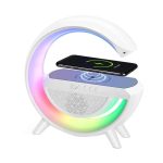 Lampa decorativa multifunctionala cu incarcare wireless 10W, boxa bluetooth, Radio FM NEXTLY, functie preluare/respingere/inchidere apeluri, lumina ambientala multicolora, jocuri de lumini, incarcare