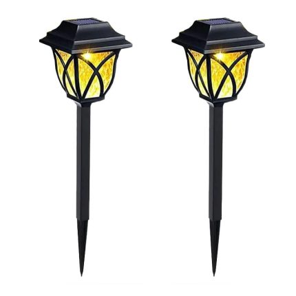 Set 2 lampi cu incarcare solara de exterior pentru gradina cu tarus, NEXTLY, lumina alba calda, acumulator incorporat, pentru decorarea gradinilor, curtilor, aleilor, vintage, negru
