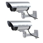 Set 2 x camera de supraveghere falsa NEXTLY pentru exterior/interior, led rosu intermitent, rotire 360°/90°, waterproof, baterii AA, argintiu