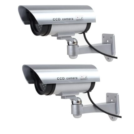 Set 2 x camera de supraveghere falsa NEXTLY pentru exterior/interior, led rosu intermitent, rotire 360°/90°, waterproof, baterii AA, argintiu