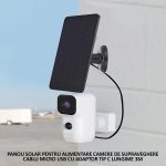 Mini panou solar pentru alimentare camere, incarcare telefon, 10W 5V, NEXTLY, cablu 3m, conector micro-usb si adaptor tip c inclus, 175x120 mm, negru - imagine 4