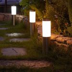 Set 2 lampi solare de exterior cu tarus NEXTLY, pentru gradina, decorative, senzor de lumina, waterproof, lumina calda, cilindrice