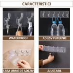 Set 2 x cuier autoadeziv cu 6 agatatori NEXTLY, pentru baie/hol/bucatarie, adeziv puternic, ajustabil, waterproof, transparent - imagine 5