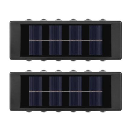 Set 2 x lampa de exterior decorativa cu incarcare solara NEXTLY, pentru perete/gard, senzor de lumina, 12 leduri sus-jos, lumina calda, rezistenta la apa, negru