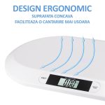 Cantar electronic digital pentru bebelusi, NEXTLY, 3 unitati de masura, functie tara, suprafata concava, capacitate maxima 20kg, precizie de cantarire 0.01kg, alb - imagine 5