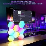 Set 12 lampi RGB hexagonale modulare de perete, NEXTLY, control prin aplicatie, telecomanda, moduri multiple, sincronizare muzicala, microfon, timer, luminozitate ajustabila - imagine 5