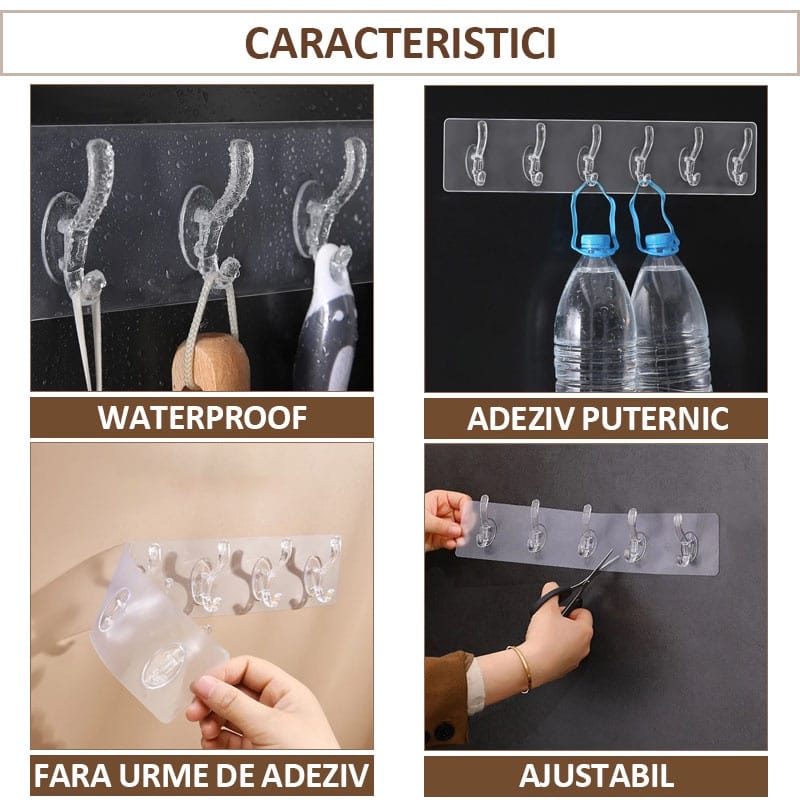 Set 8 x cuier autoadeziv cu 6 agatatori NEXTLY, pentru baie/hol