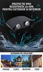 Aplica LED de perete, NEXTLY, 4 Leduri, lumina sus si jos, iluminat exterior si interior, 4W, 3000K, lumina calda, IP65, aluminiu, negru - imagine 10