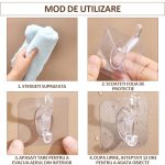 Set 2 x cuier autoadeziv cu 6 agatatori NEXTLY, pentru baie/hol/bucatarie, adeziv puternic, ajustabil, waterproof, transparent - imagine 6