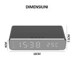Ceas digital cu alarma si senzor de temperatura, NEXTLY, functie de incarcare wireless pentru telefon, compatibilitate universala, ecran tip oglinda, argintiu - imagine 10