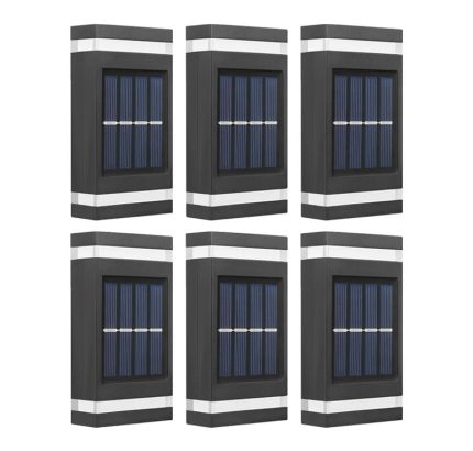 Set 6 x lampa decorativa cu incarcare solara NEXTLY, pentru perete/gard, senzor de lumina, 6 leduri, lumina calda, rezistenta la apa, negru