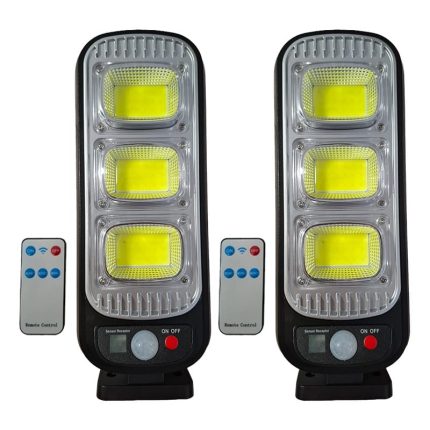 Set 2 lampi cu incarcare solara 54 x LED COB, NEXTLY, senzor de miscare si lumina, 3 moduri de functionare, telecomanda inclusa, rezistenta la apa, pentru exterior, negru