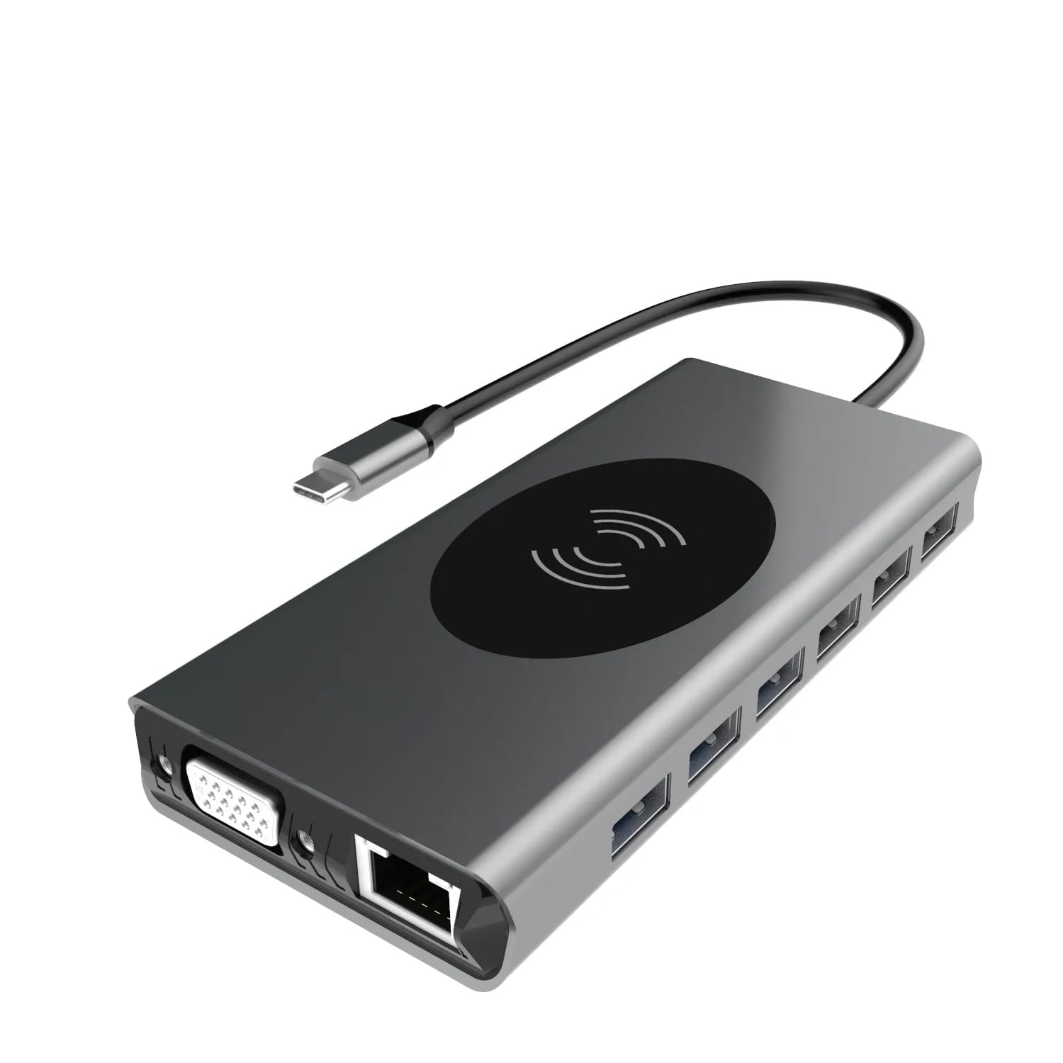 c303301d5b5c0f16fa6e74dbe3bfe867.jpg Hub USB-C 15 in 1 multifunctional, NEXTLY, adaptor multiport, incarcare wireless, 1 X HDMI, 1 X VGA, 4 X USB 2.0, 3 X USB 3.0, 1 X RJ45 Gigabit, 1 x USB-C PD100W, 1 X Jack 3.5mm, SD/TF, aluminiu - imagine 1