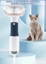 Perie cu uscator pentru caini/pisici 2 in 1 NEXTLY, 3 capete interschimbabile, 3 moduri de uscare, buton pentru indepartarea parului, zgomot redus, 600W, alb-albastru - imagine 4