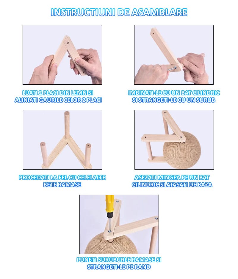 c421fb69e3771c8f467c41d6f5925919.jpg Jucarie pisici NEXTLY pentru zgariat, ghem, minge rotativa, invelis din sisal, stativ lemn, rezistenta, 2 moduri de asamblare, 20 cm, maro M3 - imagine 7