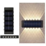 Set 6 x lampa de exterior decorativa cu incarcare solara NEXTLY, pentru perete/gard, senzor de lumina, 12 leduri sus-jos, lumina calda, rezistenta la apa, negru - imagine 2