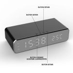 Ceas digital cu alarma si senzor de temperatura, NEXTLY, functie de incarcare wireless pentru telefon, compatibilitate universala, ecran tip oglinda, argintiu - imagine 11
