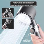 Para de dus cu filtru si 3 functii, NEXTLY, buton pentru oprire/pornire jet, presiune reglabila, economisire a apei, peri din silicon pentru masaj, gri - imagine 5