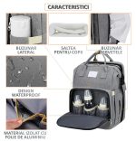 Geanta-Rucsac tip patut extensibil pentru copii, NEXTLY, multifunctional, impermeabil, buzunare multiple, atasare la carucior, unisex, gri - imagine 7