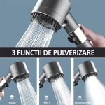 Para de dus cu filtru si 3 functii, NEXTLY, buton pentru oprire/pornire jet, presiune reglabila, economisire a apei, peri din silicon pentru masaj, gri - imagine 3