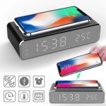 Ceas digital cu alarma si senzor de temperatura, NEXTLY, functie de incarcare wireless pentru telefon, compatibilitate universala, ecran tip oglinda, argintiu - imagine 2