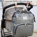 Geanta-Rucsac tip patut extensibil pentru copii, NEXTLY, multifunctional, impermeabil, buzunare multiple, atasare la carucior, unisex, gri - imagine 9