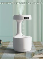 Umidificator de aer anti-gravitational ultrasonic NEXTLY, afisaj ceas digital, 2 moduri de functionare, lumina LED ambientala, silentios, Touch Control, alimentare USB, 600ml, alb - imagine 3