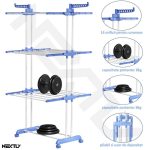Uscator vertical pentru rufe si incaltaminte NEXTLY, 3 niveluri, suport umerase, pliabil, portabil, mobil, ergonomic, albastru - imagine 7