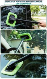 Stergator parbriz/luneta/geamuri auto din microfibra NEXTLY, cap rotativ la 180°, laveta detasabila, 36x14 cm, verde - imagine 3