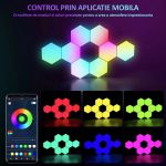 Set 12 lampi RGB hexagonale modulare de perete, NEXTLY, control prin aplicatie, telecomanda, moduri multiple, sincronizare muzicala, microfon, timer, luminozitate ajustabila - imagine 3