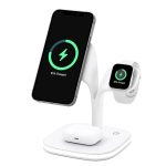 Incarcator wireless magnetic NEXTLY pentru iPhone 12/13/14 Mini/Pro/Pro Max/Plus, AirPods 2/3/Pro, Apple Watch 2/3/4/5/6/7/8/SE, Fast Charger 15W, lumina ambientala LED, suporta husa Mag Safe, alb - imagine 4