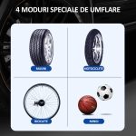 Compresor auto portabil, NEXTLY, pompa electrica pentru umflat roti, cu afisaj digital, 4 moduri, 4 capete pentru umflare, acumulator 2 x 2000mah, 10.3 BAR, functie powerbank, incarcare tip c, lumina - imagine 7