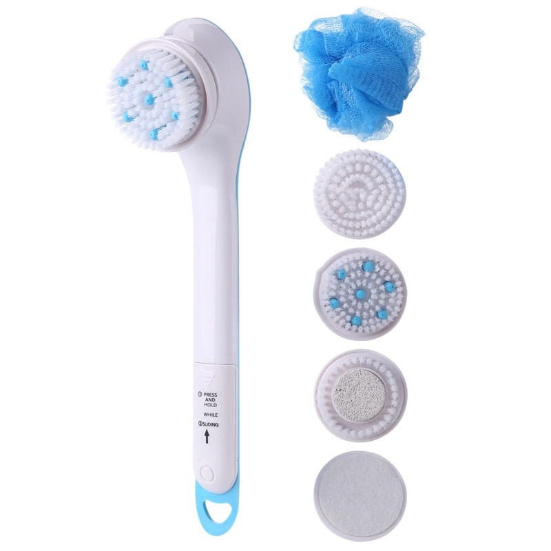 e70e941373dcc1f4dd45e8bf1c693260.jpg Perie baie rotativa, electrica NEXTLY, pentru curatare, exfoliere, masaj, 5 capete interschimbabile, 2 trepte de viteze, multifunctionala - imagine 1