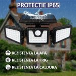 Set 3 lampi triple cu incarcare solara, 74 x LED SMD, NEXTLY, cu senzor de miscare si lumina, brate reglabile, 3 moduri de functionare, negru - imagine 5