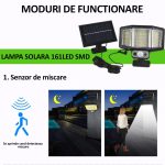 Lampa cu incarcare solara NEXTLY, 161 x LED SMD, senzor de miscare si lumina, 3 moduri de functionare, acumulator 2400mAh, panou solar separat, telecomanda - imagine 3