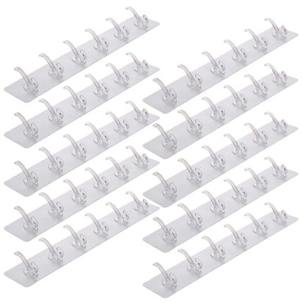Set 10 x cuier autoadeziv cu 6 agatatori NEXTLY, pentru baie/hol/bucatarie, adeziv puternic, ajustabil, waterproof, transparent