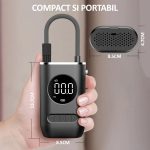 Compresor auto portabil, NEXTLY, pompa electrica pentru umflat roti, cu afisaj digital, 4 moduri, 4 capete pentru umflare, acumulator 2 x 2000mah, 10.3 BAR, functie powerbank, incarcare tip c, lumina - imagine 12