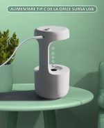 Umidificator de aer anti-gravitational ultrasonic NEXTLY, afisaj ceas digital, 2 moduri de functionare, lumina LED ambientala, silentios, Touch Control, alimentare USB, 600ml, alb - imagine 7