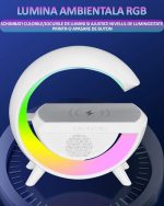 Lampa decorativa multifunctionala cu incarcare wireless 10W, boxa bluetooth, Radio FM NEXTLY, functie preluare/respingere/inchidere apeluri, lumina ambientala multicolora, jocuri de lumini, incarcare - imagine 7