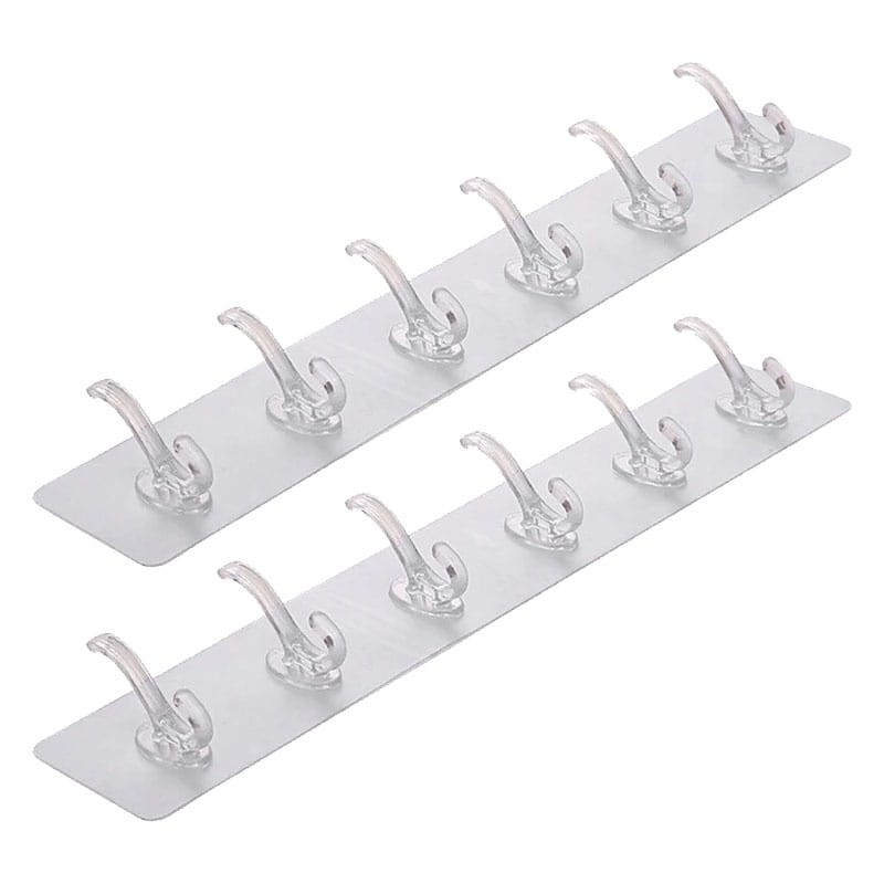 f62646babde3b5efca6c0284ebb45213-1.jpg Set 2 x cuier autoadeziv cu 6 agatatori NEXTLY, pentru baie/hol/bucatarie, adeziv puternic, ajustabil, waterproof, transparent - imagine 1