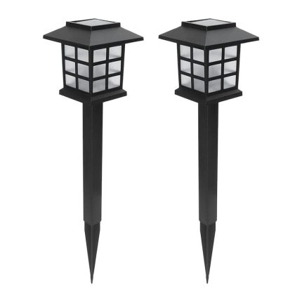Set 2 lampi solare de exterior pentru gradina NEXTLY, cu tarus, tip felinar, decorative, senzor de lumina, waterproof, lumina calda, negru