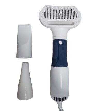 Perie cu uscator pentru caini/pisici 2 in 1 NEXTLY, 3 capete interschimbabile, 3 moduri de uscare, buton pentru indepartarea parului, zgomot redus, 600W, alb-albastru