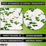 Set 40 x tapet autoadeziv 3D NEXTLY, pentru tavan/perete, design caramida, waterproof, ajustabil, adeziv puternic, usor de montat, suprafata acoperire 21.2MP, 70x77 cm, alb cu frunze verzi, cod 81 - imagine 2