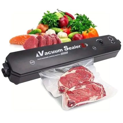 Set aparat de vidat si sigilat cu vacuum si 4 role pungi pentru vidat 500x15cm NEXTLY, pentru carne, legume, fructe, pastreaza prospetimea, negru
