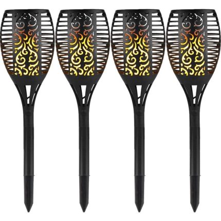Set 4 x lampa solara de exterior tip torta cu efect de flacara NEXTLY, decorativa, senzor de lumina, waterproof, 58cm, negru